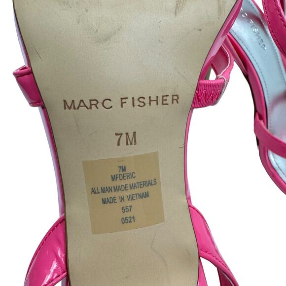 Marc Fisher Deric Hot Pink Faux Leather Open Square Toe Ankle Strap Sandals - Picture 10 of 12
